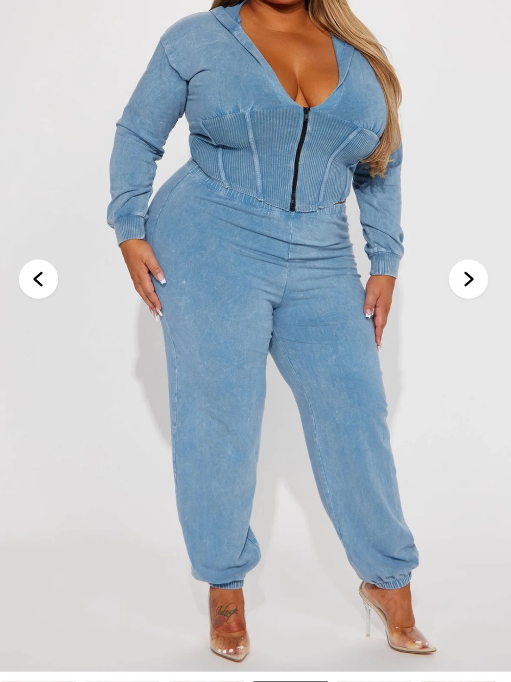 Fashion Nova Maribel Vintage Wash Jogger Set Blue 2-Piece Hoodie Joggers NWT 1X